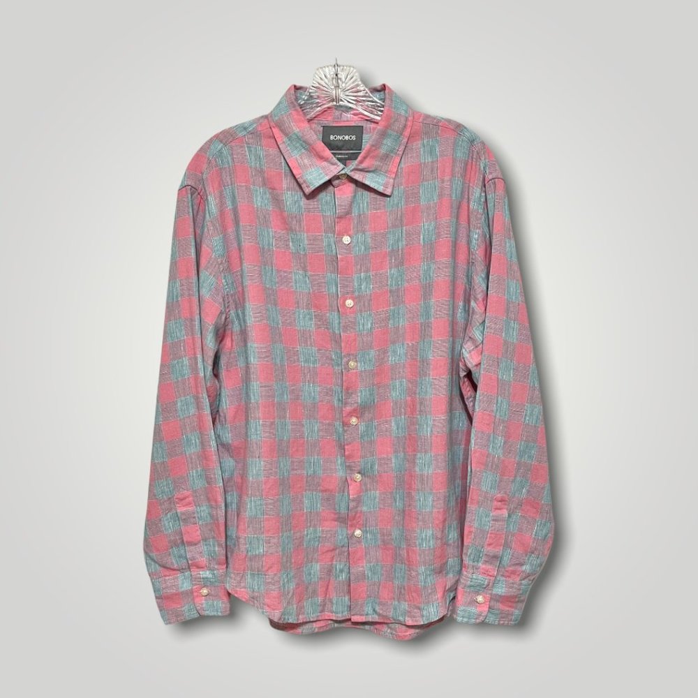 Bonobos Checkered Linen Blend Button Down Shirt